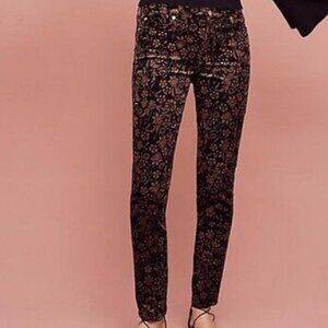 7 For All Mankind sz 27 Black Copper Floral Corduroy Ankle Jeans